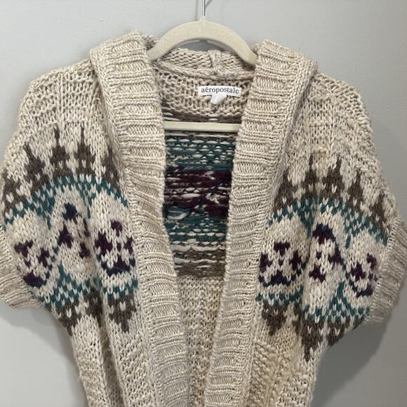 Aeropostale Cardigan Sweater Women X Small Aztec Boho Wool Blend Hood Pockets - Picture 2 of 6